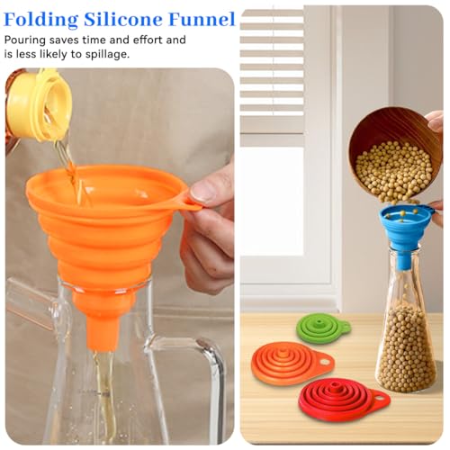 4 Pack Kitchen Funnel, Large and Small, Foldable Silicone Kitchen Gadgets, Food Grade for Kitchen Use Filling Bottles Liquid Oils - color: Multicolor