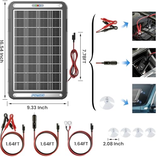 POWOXI 12V Solar Car Battery Charger: 15W Solar Trickle Charger Maintainer with MPPT Controller for Car - RV Boat Marine Motorcycle - Solar Panel Kit for Automotive Trailer Truck Snowmobile Tractor - size: MPPT Pro-15W