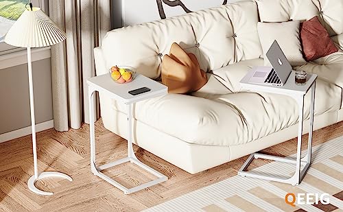 QEEIG C Table Side Table Set of 2 Living Room Sets C Shaped Couch Tray End Tables Modern, White (017-30-002WW) - color: White, size: 11.8"W x 15.7"D x 25.6"H (2P)