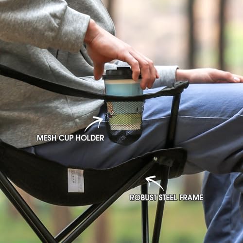 Portable Folding Camping Chair - Heavy Duty Steel Frame Outdoor Chair with Side Cup Holder, Breathable Polyester Fabric, Collapsible Camp Chair for Camping, Beach, Picnic, Fishing, 4PCS