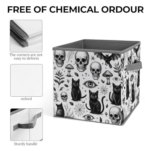 Skull Cat Bat Foldable Storage Box with Handle Organizer Containers for Home Office Clothes Office Supplies - color: style-4