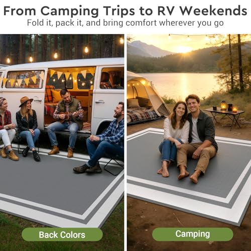 Mattitude Outdoor Rug Reversible Portable Plastic Straw Camping Rugs for Outside RV,Large Waterproof Outdoor Area Rugs for Patio,Deck,Porch,Balcony(5'x 8',White&Gray) - size: 5' x 8' (Rectangular)