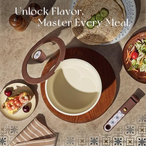 CAROTE 19Pcs Ceramic Cookware Set, Pots and Pans Set Non stick, Non Toxic Cookware Detachable Handle, Kitchen Cooking Set - Induction Cookware, Dishwasher/Oven Safe, PFAS Free, Chocolate - color: Chocolate, size: 19 Piece