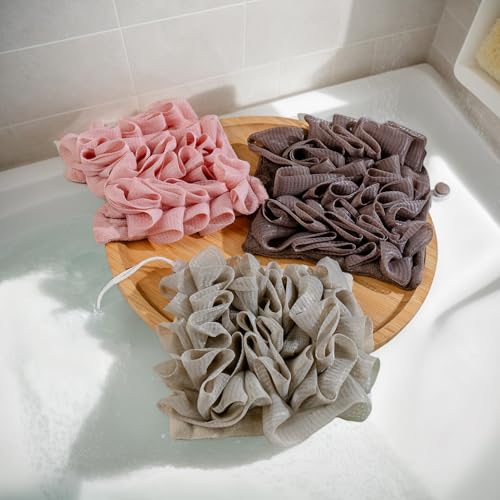 3 Pcs Soap Bar Loofah, 2 in 1 Bar Soap Loofah Pouch Can Hold Soap Effective Exfoliation for Bathing (Khaki + Coffee + Pink) - style: khaki, coffee and pink
