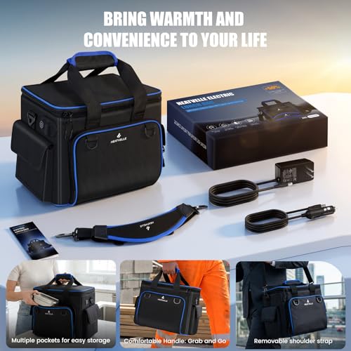 Large Heated Lunch Box Lunch Bag for Men, Auto Temp Control Electric Lunch Box for Adults, 12/24/110V Portable Food Warmer for Truck/Car/Work/Travel, Self Heating Lunch Box for Construction