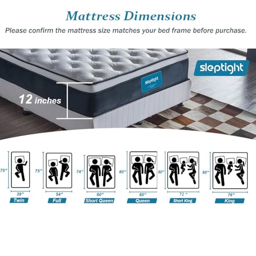 RV King Mattress 80" L x 72" W, 12 Inches Pillow Top Hybrid Camper Mattress in a Bag, Memory Foam Pocket Spring for RV Bed, Pop Up and Trailer, Short King