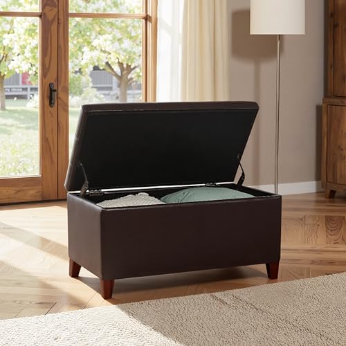 Joveco Storage Ottoman Bench, 33 Inches Faux Leather Rectangle Tufted Foot Stool for End Foot of Bed, Bedroom, Living Room, Brown - color: Brown Faux Leather