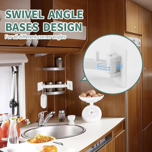 RV Shower Corner Storage Bar Kit - Adjustable Rod, White Base Frame for RV Bathroom Organization (2-Pack)