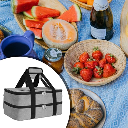 esouler Double Insulated Casserole Carrier Bag Hot & Cold Food Carrier Bag Lasagna Holder Lunch Bag for Picnics, Parties, Travel, Fits 9 x 13 Inches Casserole Dish-Grey - color: Grey, size: 16x10x7.2 in