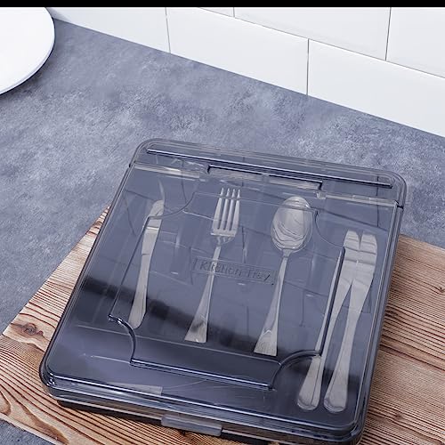 Silverware Organizer With Lid, Utensil Drawer Organizer. Removable Lid, 5 Slots Total Caddy for Flatware Cutlery Knives, Forks, Spoons.Black.
