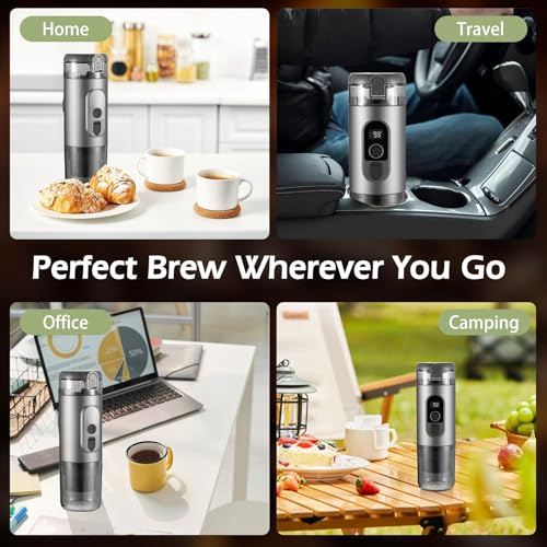 Portable Electric Espresso Machine, 20 Bar Self Heating Small Travel Car Coffee Maker Compatible with Ground Coffee & NS Capsule for Camping RV Hiking Office(Black)