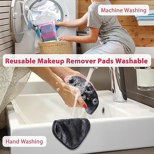 Makeup Remover Cloth, 6" x 6" Make Up Towels Reusable Face Cloth for Washing Face, Makeup Remover Pads Microfiber Face Washcloth with Mesh Bag, Just Water, Eco-friendly, 12 PACK - color: MixColor-1