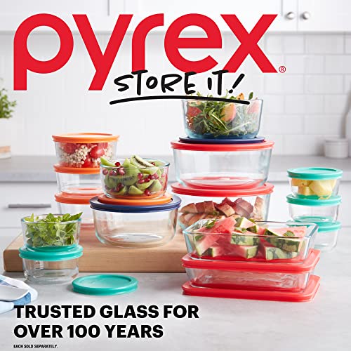 Pyrex Simply Store Glass Food Storage Container, Snug Fit Non-Toxic Plastic BPA-Free Lids, Freezer Dishwasher Microwave Safe, 7 Cup - size: 7 Cup