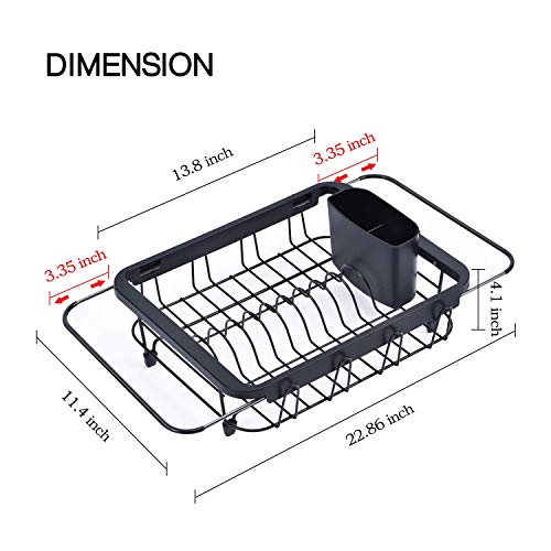 TOOLF Expandable Dish Drying Rack Over The Sink Adjustable Dish Rack in Sink Or On Counter Dish Drainer with Utensil Holder Rustproof for Kitchen