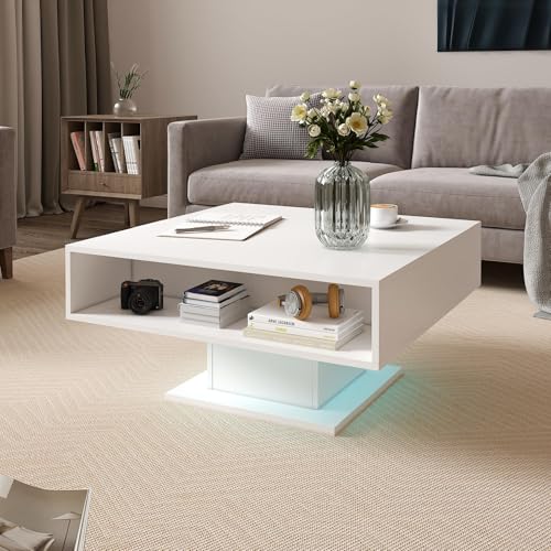 HedoAjim Lift Top Coffee Table with Storage, 31.5" Square Coffee Table with Large Hidden Storage, Wood Living Room Table Center Table for Living Room Dining Reception Room, White - color: White