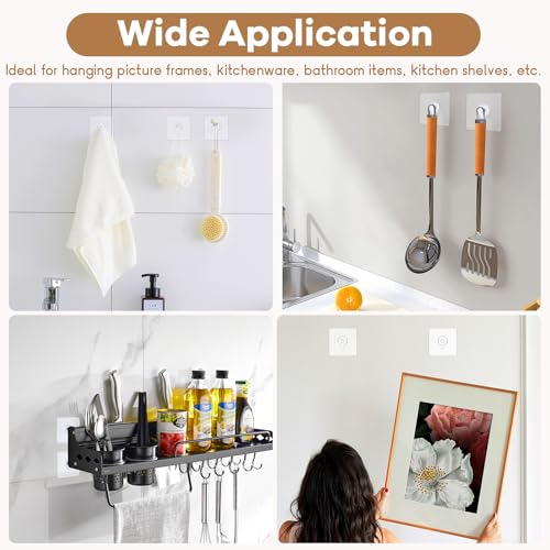 22 Pcs Drill Free Adhesive Wall Hooks, 20 lb Capacity Picture Hanging Hooks, Heavy Duty Picture Hangers Without Nails Strong Hold for Bathroom, Kitchen & Entryway - size: 2.2 inch