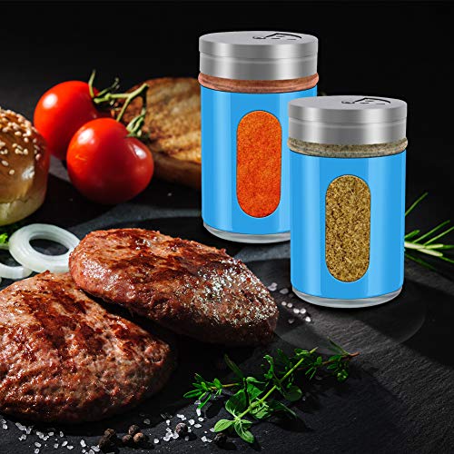 Accmor 2pcs Salt and Pepper Shakers,Stainless Steel Shaker for Salt Powder Sugar Cinnamon Pepper, Spice Dispenser with Adjustable Pour Holes,Blue - color: Blue