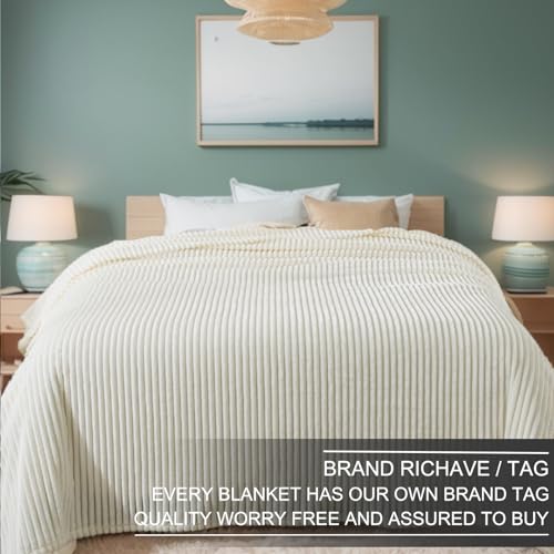 Richave Cuddly Blanket,Premium Lightweight Anti-Static Fluffy Fleece Travel Throw, Blanket with Striped Pattern, 50x60 Inches, Cream - color: Cream, size: Travel (50-Inch-by-61-Inch)