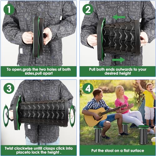 aboutool Folding Camping Stool, Square Collapsible Portable Stool with Elastic Seat Cushion& Adjustable Nylon Bag, Sturdy Lightweight Telescoping Foldable,Max Load 485lb (Green) - color: Green