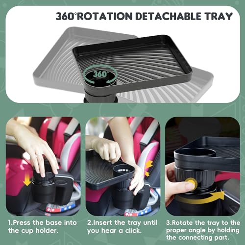 Upgraded Car Seat Tray for Kids Car Seat Tray with Expandable Base for Snacks, Toys, Books, Entertainment Kids Travel Essentials Fits 3.1''-3.5'' Cup Holders (1, Large Base) - size: Large Base