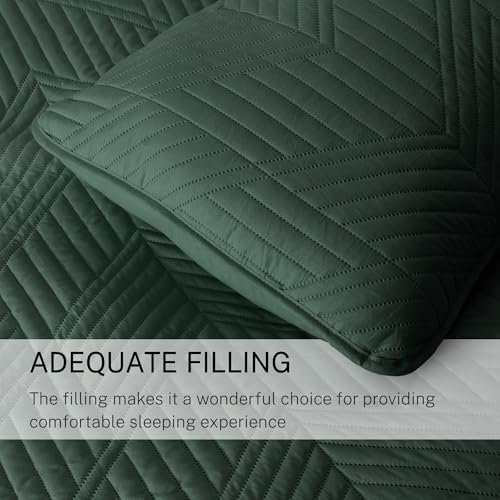 Exclusivo Mezcla Ultrasonic Full Queen Quilt Bedding Set, Lightweight Green Bedspreads Soft Modern Geometric Coverlet Set for All Seasons (1 Quilt and 2 Pillow Shams) - color: Dark Green, size: Full/ Queen (90"x96")