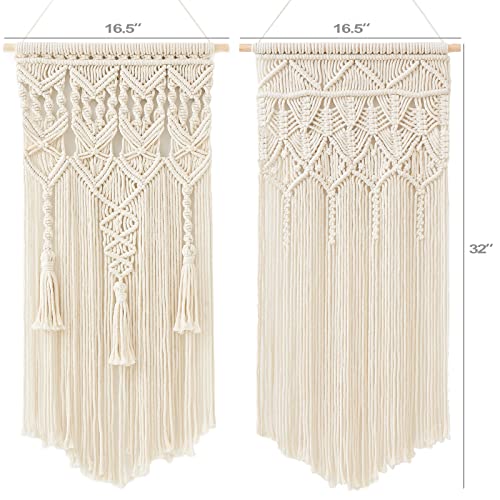 Mkono 2 Pcs Macrame Woven Wall Hanging Boho Chic Geometric Art Decor - Beautiful Bedroom Nursery Apartment Home Decoration, Gift for Girls Adults Birthday Christmas, 32" L x 16.5" W - size: Large
