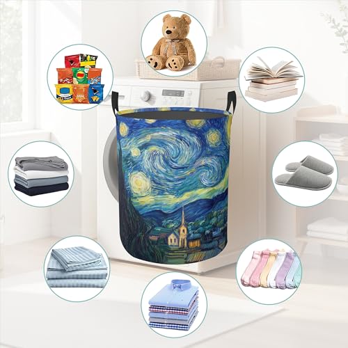 Starry Night Round Laundry Basket Collapsible Laundry Hamper with Handles Toys Clothes Organizer Bin For Home Bathroom Bedroom Dorm Nursery - color: Starry Night