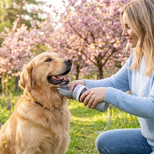 Pet Water Bottle Leak Proof Portable - Dog Water Dispenser with Drinking Bowl, Puppy Travel Accessories for Outdoor Walking, Hiking, Running - size: 400 ML