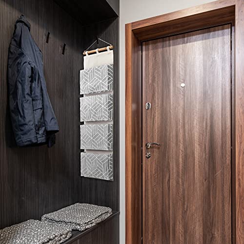 CROWNED 2Pcs Over Door Hanging Storage Bags Wall Mount Closet Organizer, 4 Big Pockets Linen Cotton Fabric Multi Functional Living Room Bedroom Bathroom File Magazine Waterproof Free Hooks Grey - color: Grey
