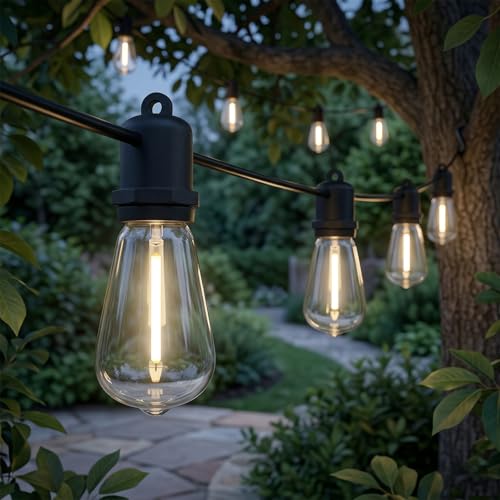100FT LED Outdoor String Lights - 52 Shatterproof ST38 Edison Bulbs - Waterproof Patio Decor for Outside - Dimmable Bistro Cafe Hanging Lights - size: 100FT