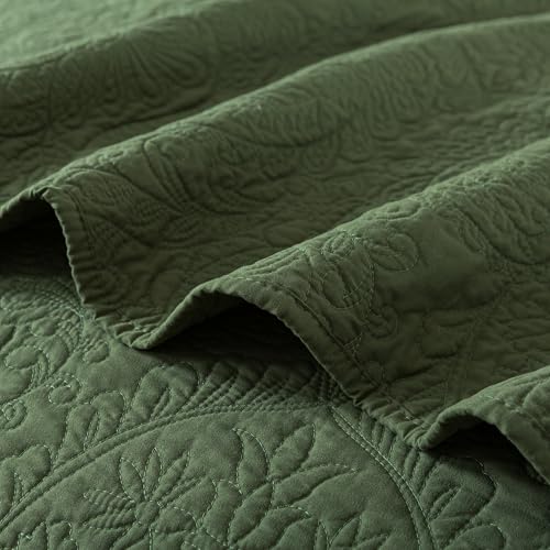 HoneiLife Queen Size Quilt Sets - Embroidered Bedspreads 3-Piece, Reversible Coverlet Lightweight Bedcover Rustic Bedding Set Autumu/Winter Quilts for Queen Bed - color: Olive, size: Queen/Full-90"x96"