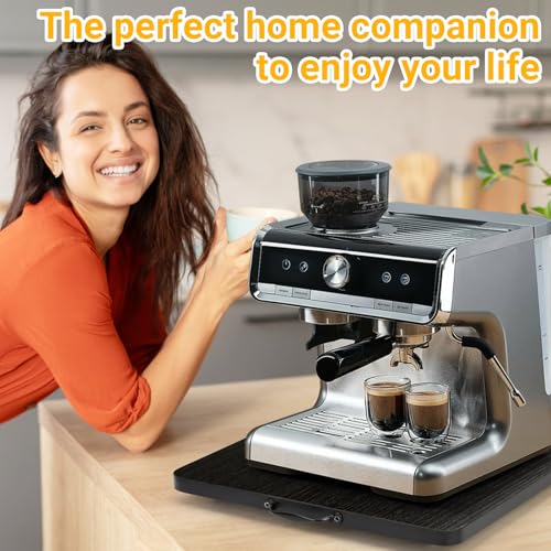 Sliding Tray for Coffee Maker, 360° Rotating Appliance Slider for Kitchen Appliances, Wooden Sliding Tray Suitable for Kitchen Countertops and Kitchen Appliances(Black, Large) - color: Black