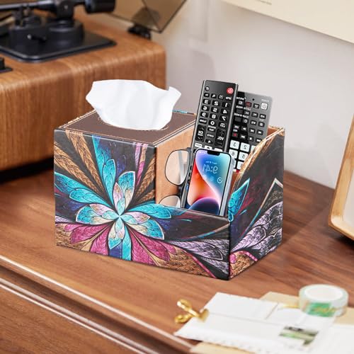 BLIENCE PU Leather Square Tissue Box Cover - Multi-Functional Tissue Box Holder, Tissue Box Cover with Storage,Tissue and Remote Control Holder, Cube Tissue Box Organizer Bedroom Nightstand End Table - color: Butterfly