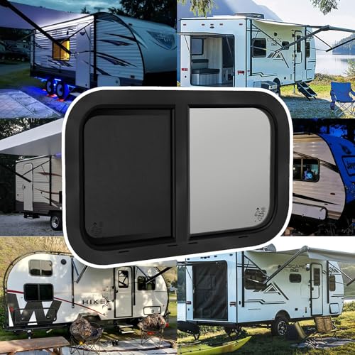 NOVINO Cargo Trailer Windows,18" Wx15 H RV Windows for Cargo Trailer/Camper/Travel Trailer with Trim Ring,Horizontal Sliding Replacement Fit 15/16" or 1-3/8" Thick Wall,Allow Error 1/16”,DOT Approved - size: 18"W x 15"H