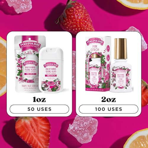 Poo-Pourri Before-You-Go Toilet Spray, Pink Citron, 2 Fl Oz, Up to 100 Uses, Bathroom Odor Deodorizer with Essential Oils for Home or Work, Travel Essentials, TSA Approved Size - size: 2 Ounce (Pack of 1), style: Pink Citron