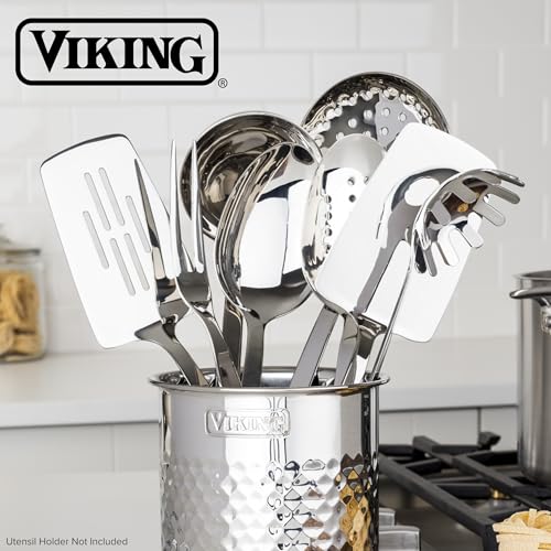 Viking Kitchen Utensils Set, 8 Piece Stainless Steel Cooking Utensil Set, Includes Spatulas, Spoons, Pasta Fork, Deep Ladle, Meat Fork, and Skimmer, Silver - style: 8-Piece Set