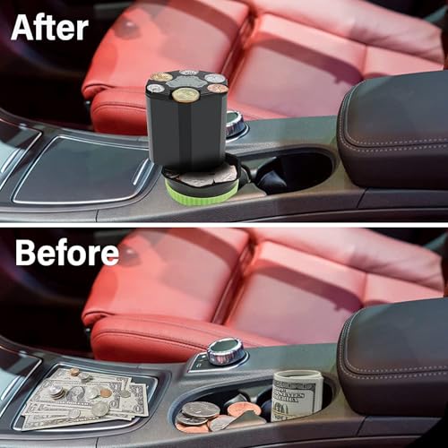Large Capacity Universal Car Coin Holder Organizer, Fits Most Vehicles & Trucks Cup Holders, Portable Change Dispenser Storage for Quarters, Pennies, Dimes, Nickels, Half Dollar, One Dollar (Six Coin) - size: Six Coin