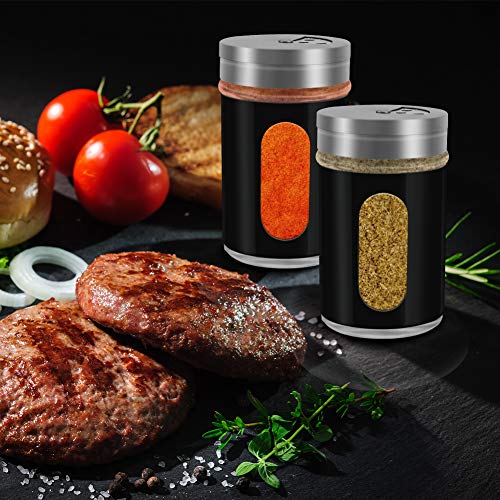 Accmor 2pcs Salt and Pepper Shakers,Stainless Steel Shaker for Salt Powder Sugar Cinnamon Pepper, Spice Dispenser with Adjustable Pour Holes,Black - color: Black