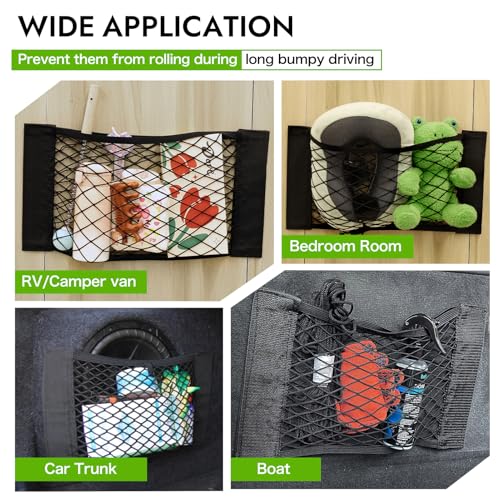 2pcs RV Cargo Storage Mesh Net,Elastic Stretchable Netting Pocket with 4 Adhesive Backing for Camper,Trailer,SUV,Truck (17.7 x 9.5 Inch)–Perfect for Holding Toiletries, Kitchen Supplies,Travel Essenti