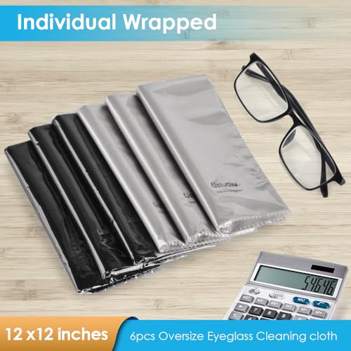6PCS Large Eyeglass Cleaning Cloths, 12 x12 in Screen Cleaner | Large Size, Individually Wrapped, Easier to Grip and Use, Premium Microfiber Cleaning Cloth for Glasses, TV, Laptop Screens