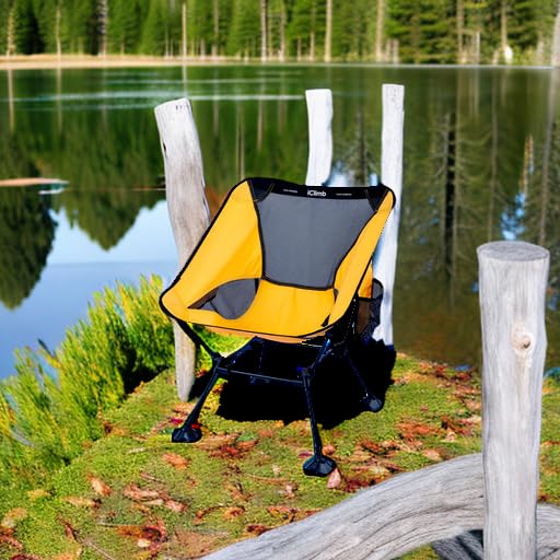 iClimb Ultralight Compact Camping Folding Beach Chair with Anti-Sinking Large Feet and Back Support Webbing (Yellow - Square Frame) - color: Yellow (Square Frame)