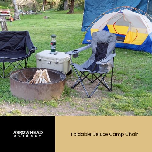 ARROWHEAD OUTDOOR 2-Pack Portable Deluxe Folding Camp Quad Chair w/Headrest, Glass & Cup Holders, Armest 6-can Cooler, Heavy Duty Carry Bag, 550 lbs Weight Capacity - color: Grey 2pack