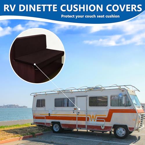 ANARACHON Leather Look RV Dinette Cushion Covers, Stretchable Camper Couch Cushion Covers Washable RV Bench Seat Cover for Travel Trailer Couch (2 Backrest Cover & 2 Bench Cover, 01 Chocolate) - color: 01 Chocolate, size: 2 Sets