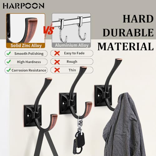 HARPOON 5 Pack Prong Hook, Heavy Duty Two Flared 4.3 inch Coat Hooks, Wall Mounted with 4 Screws, Utility Hooks Oil-Rubbed Bronze - color: Oil Rubbed Bronze
