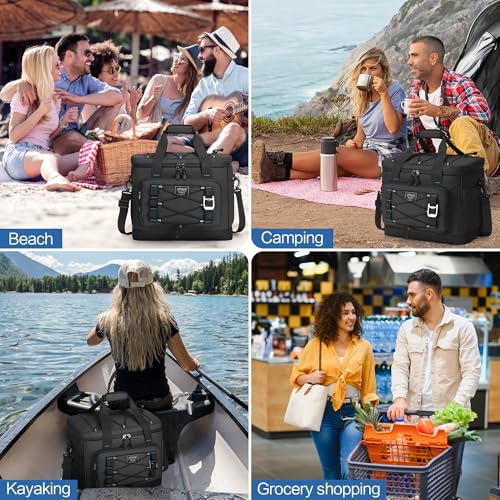 Large Insulated Cooler Bag, 50 Can Soft Sided Collapsible Ice Chest for Camping, Travel, Grocery, Kayaking & Beach (Waterproof, Leak-Proof, 30L) - color: Black