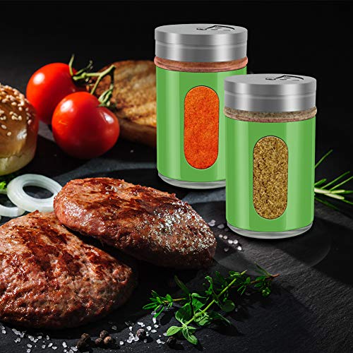 Accmor 2pcs Salt and Pepper Shakers,Stainless Steel Shaker for Salt Powder Sugar Cinnamon Pepper, Spice Dispenser with Adjustable Pour Holes,Green - color: Green