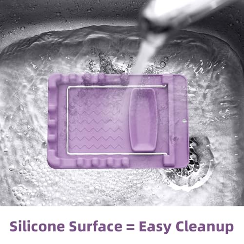 Silicone Utensil Rest with Foldable Stainless Steel Lid Holder ā Multi-Slot Spoon & Spatula Holder, Heat Resistant, Non-Slip Rubber Feet, Dishwasher Safe, Space-Saving Kitchen Tool - color: Purple