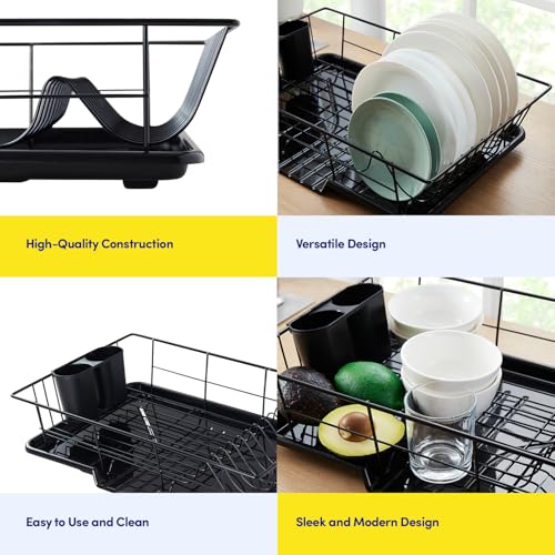 Space-Saving 3-Piece Dish Drainer Rack Set with Cutlery Holder - Maximize Countertop Space, Black - color: Black