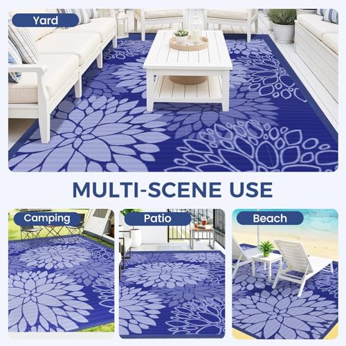 Mattitude Outdoor Rug 6' x 9' Waterproof, Reversible Portable Plastic Straw Area Rugs, Patio Carpet for RV Camping, Porch, Deck, Backyard, Camper, Pool, Picnic, Blue & White - size: 6' x 9' (Rectangular)