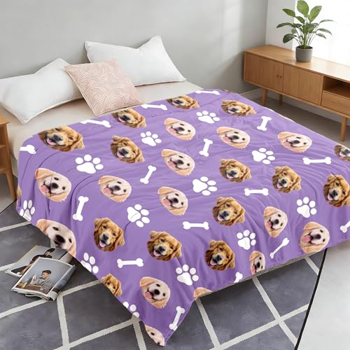 Personalized Paw Print Dog Blanket with Pets Pictures, Custom Funny Cat Dog Face Blankets for Small Medium Large Puppy, Customized Throw Blanket for Pet Lovers Women Men Memorial Gift - color: Design2